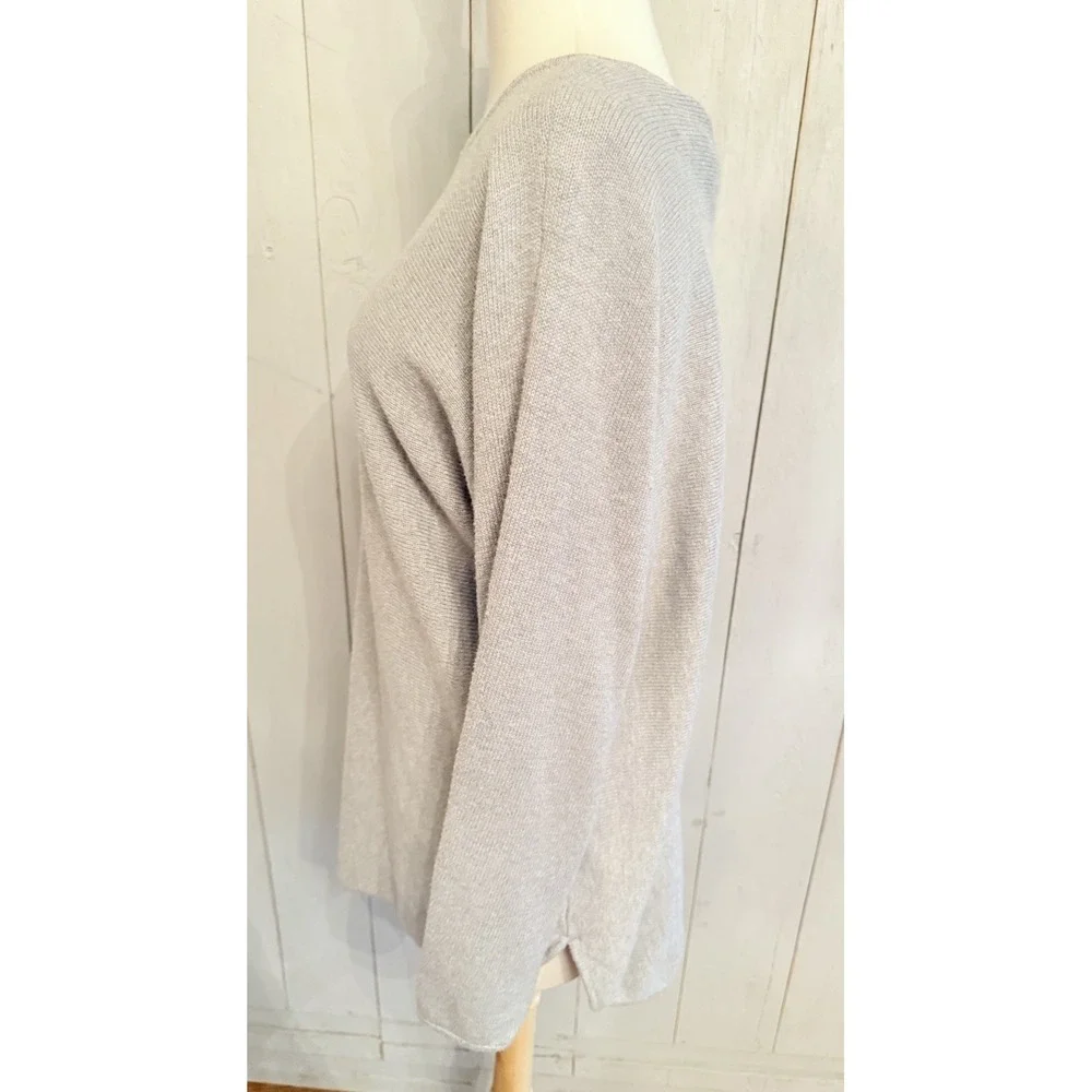Michael Kors Sz-Lg Shirttail Hem Side Slits Zip Back Long Sleeve Sweater Grey‎